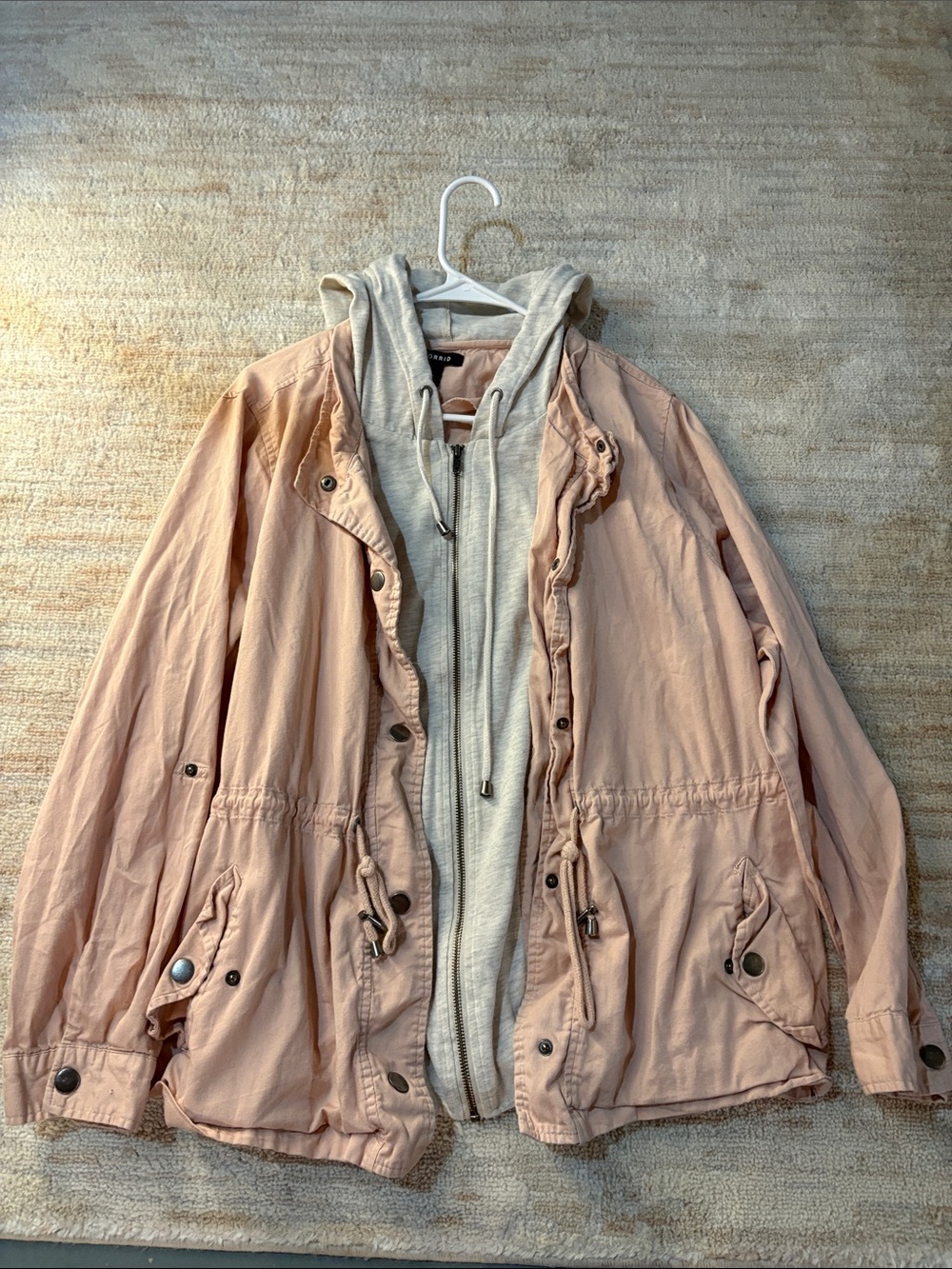 torrid Blush Pink Utility Jacket with Cream Hooded Liner